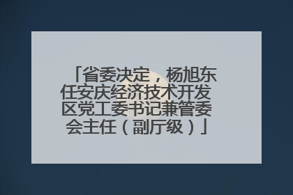 省委决定，杨旭东任安庆经济技术开发区党工委书记兼管委会主任（副厅级）